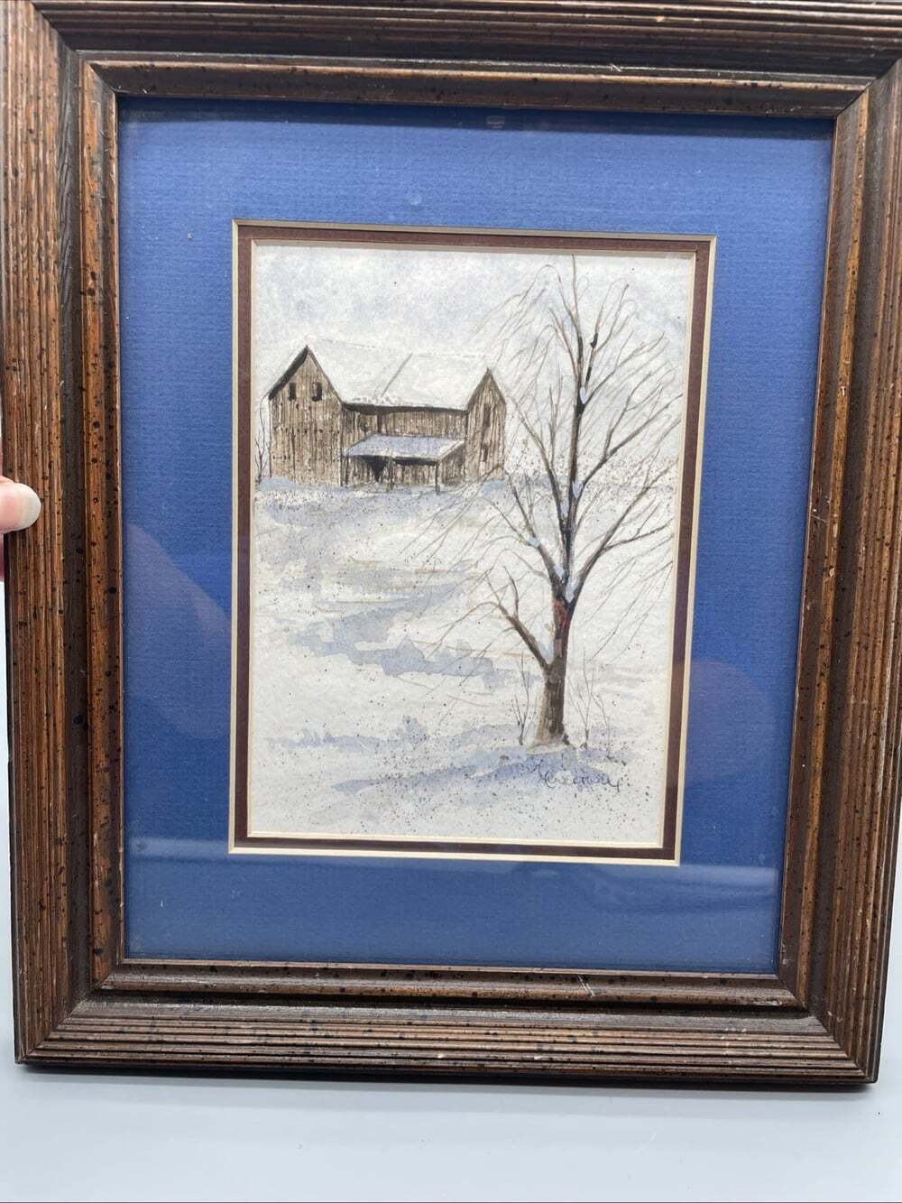 Rustic Watercolor By M. Courtney - Winter Barn Scene Framed By Michaels In 1988